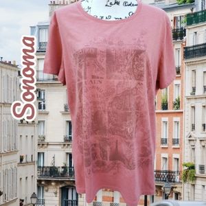 Sonoma Burnt Orange Floral Filagree top with Sequences